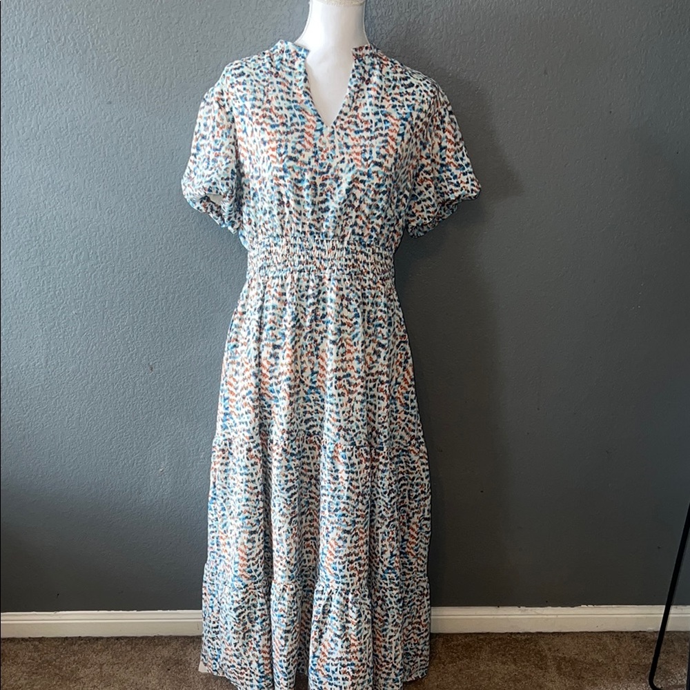 Colorful Flutter Sleeve Tiered Midi Dress